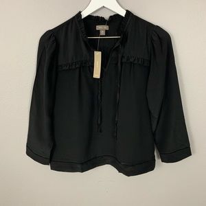 NWT J.Crew Point Sure Black Blouse, 100%Silk